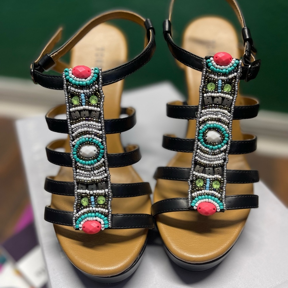 Torrid T Strap beaded wedge sandals sz 9
